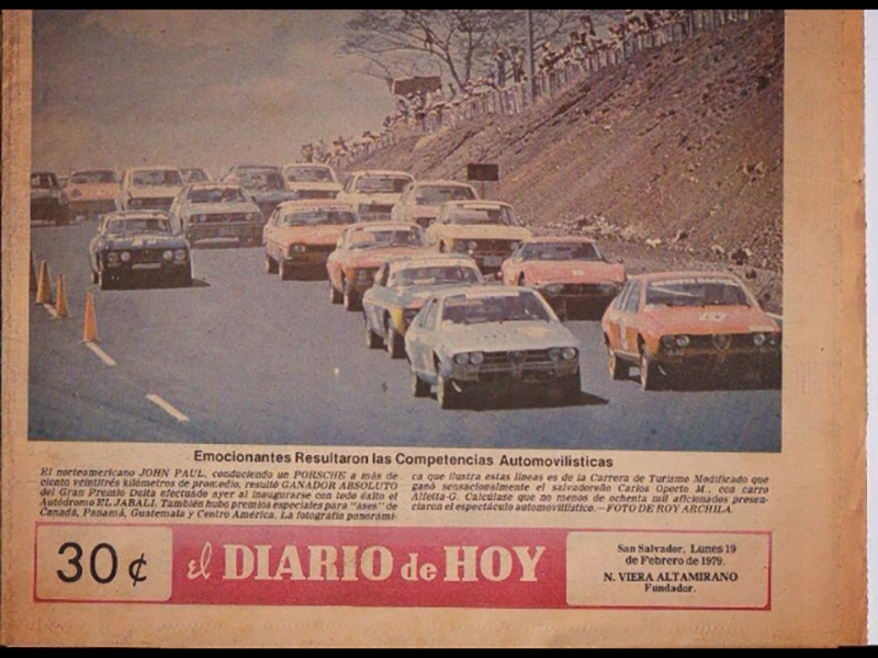 The front page of a San Salvador newspaper from 1979. The red 2000GT in the second row is now Robert Zinn’s. Image credit: Robert Zinn